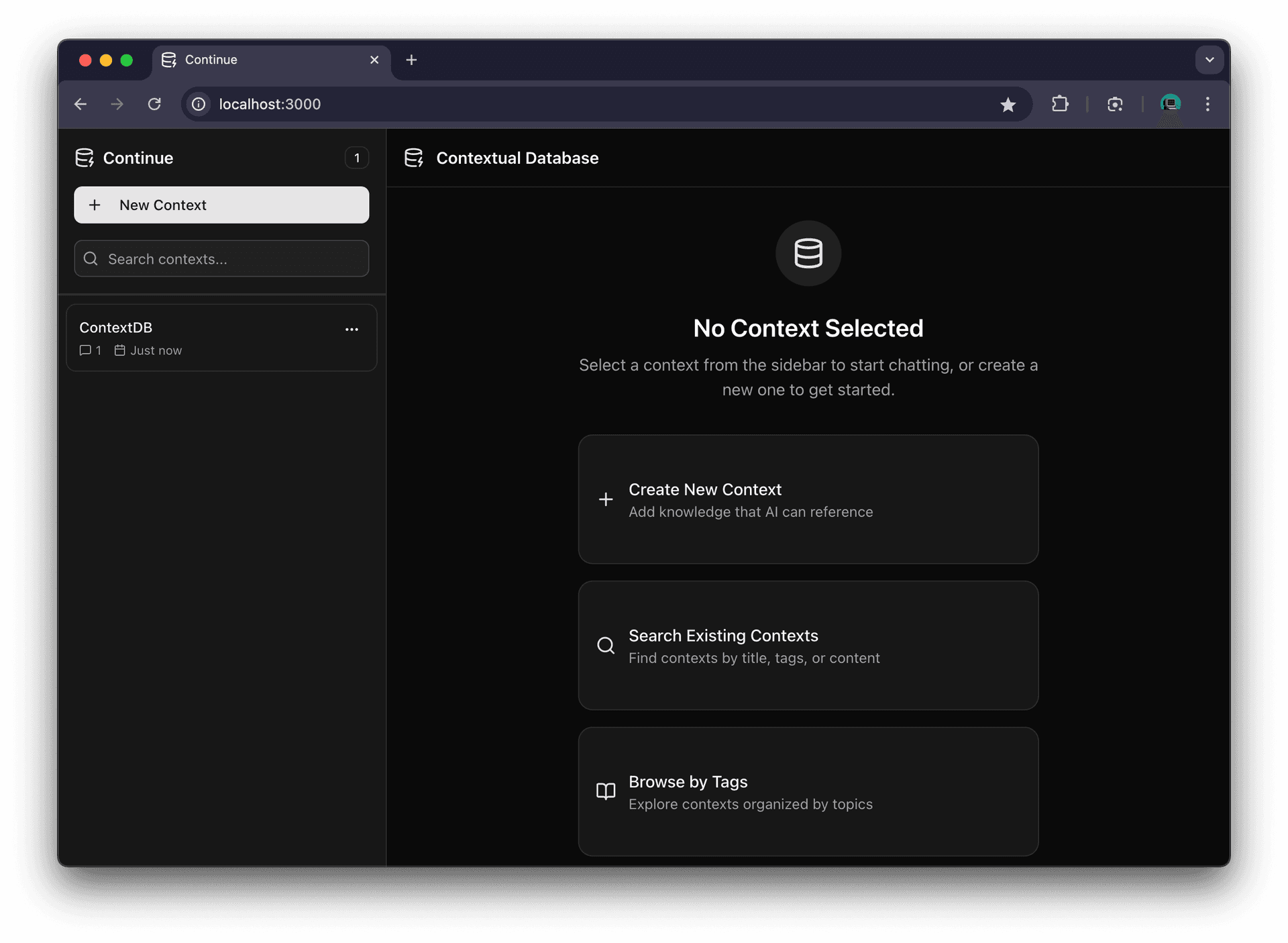 ContinueDB Main Dashboard